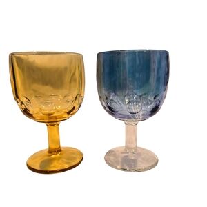 Set of Vintage Thumbpribt design Amber and Blue Goblet glasses